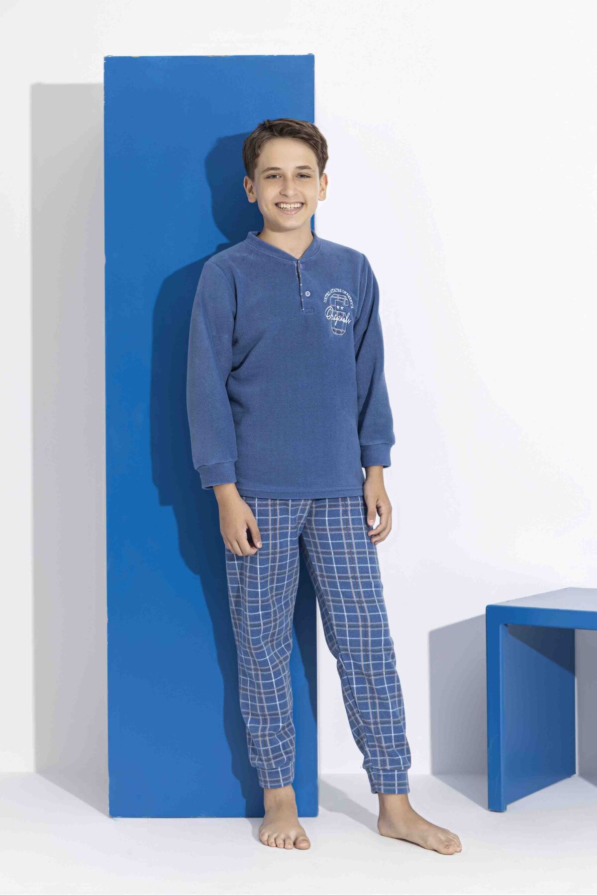 MEBA Erkek Baba-Oğul Önden İki Düğmeli Wellsoft Polar Pijama Takımı görsel 5