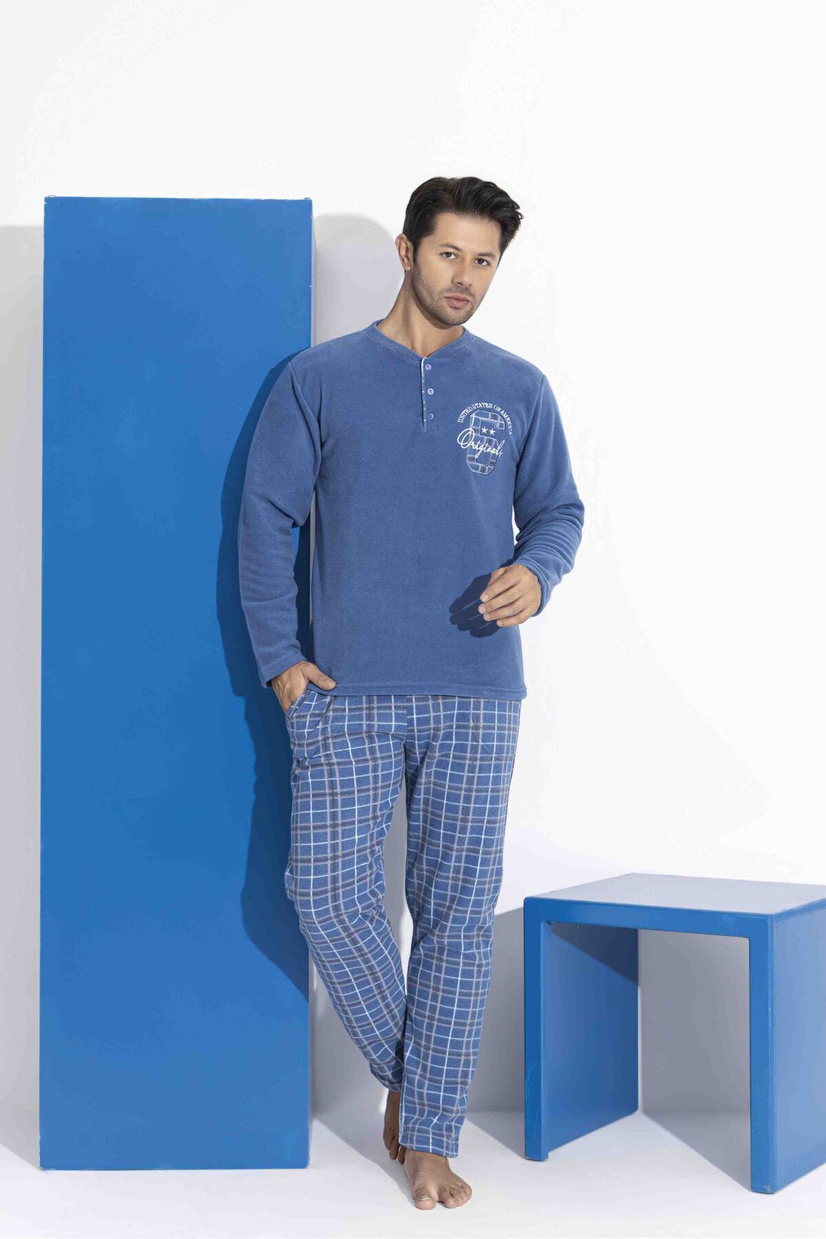 MEBA Erkek Baba-Oğul Önden İki Düğmeli Wellsoft Polar Pijama Takımı görsel 3