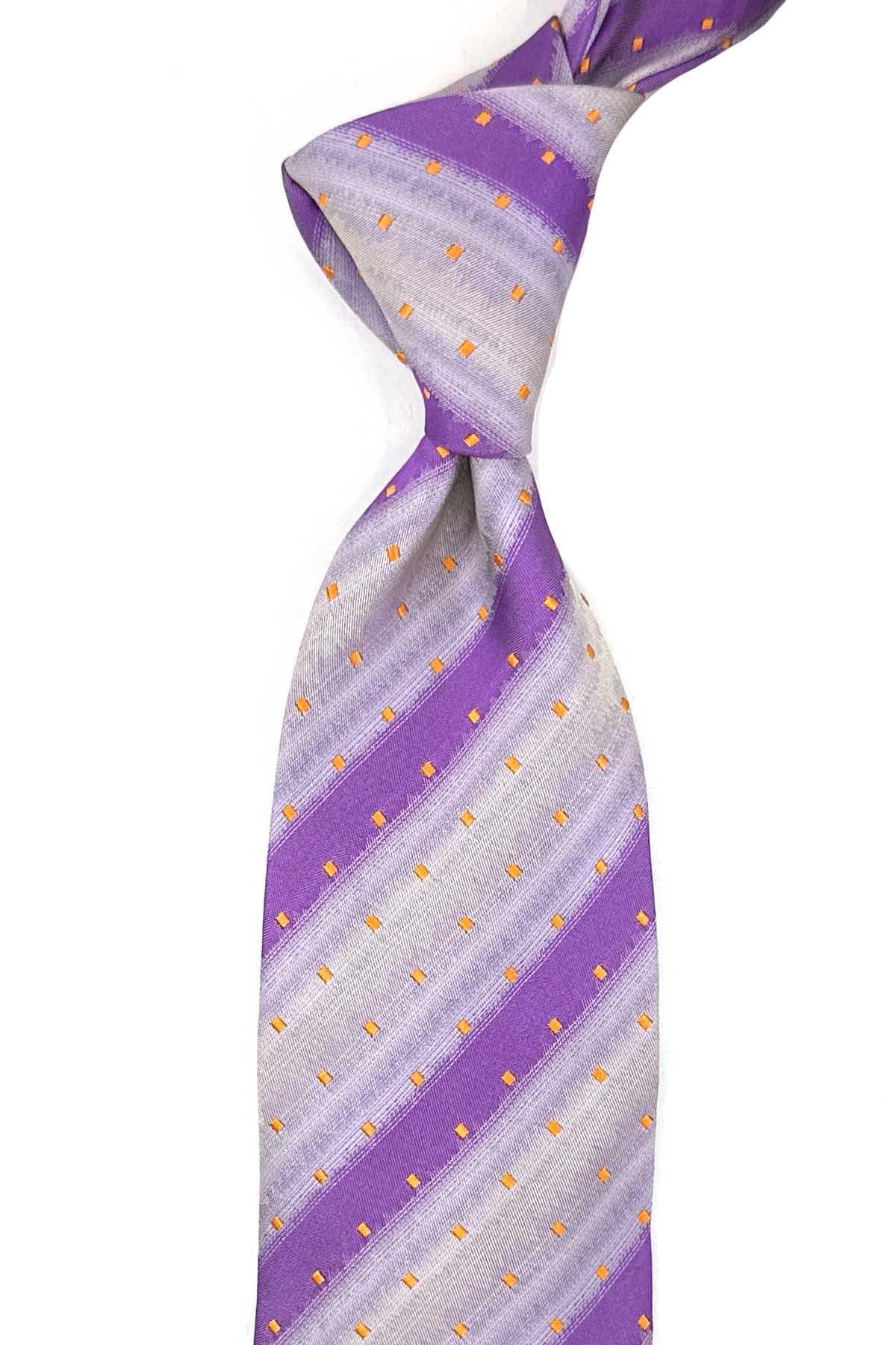  کراوات ابریشمی ایتالیایی طرح راه راه بنفش به سبک شادول IK1989