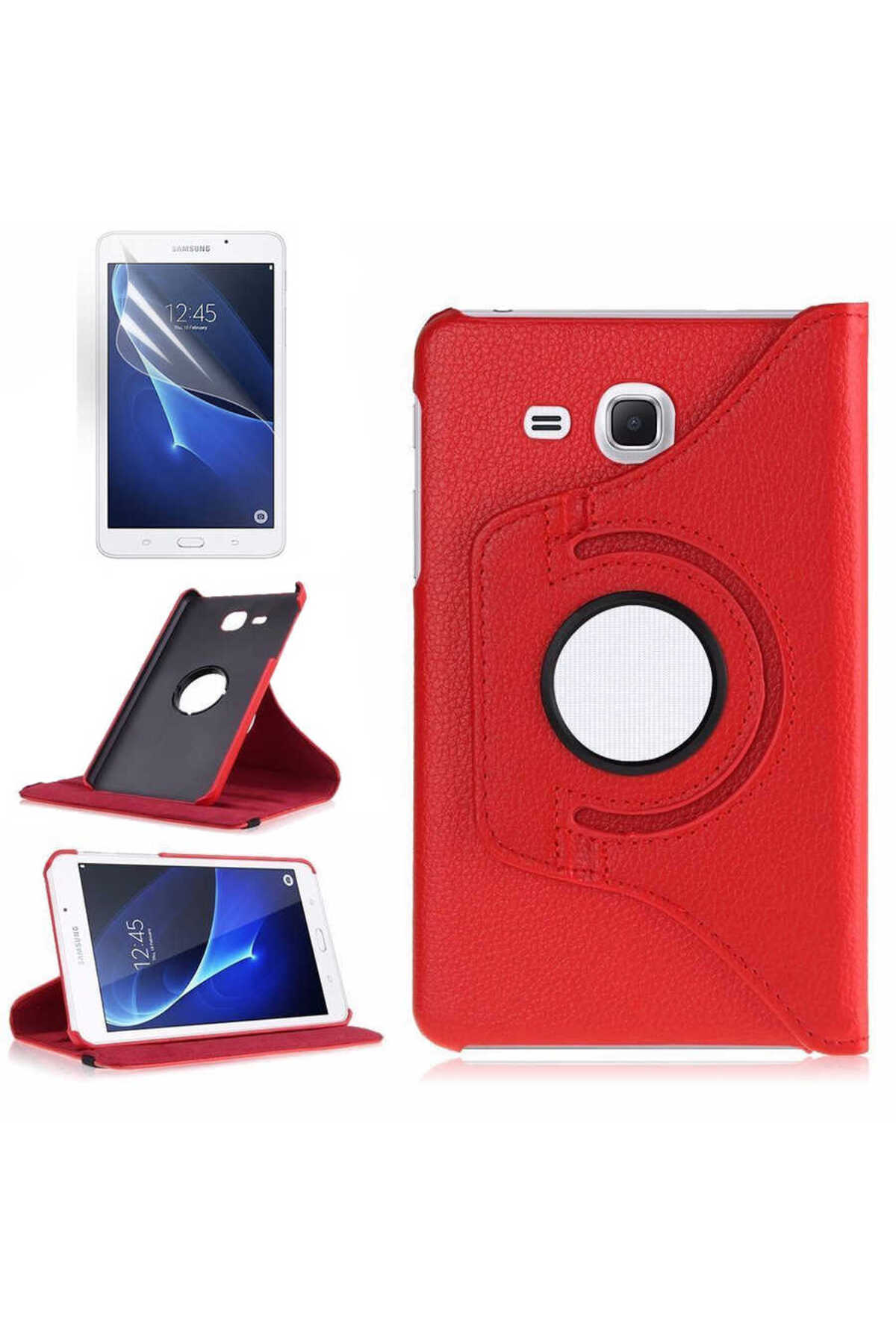 Galaxy Tab 4 T280 Uyumlu SHRP Dönebilen Standlı Kılıf-Kırmızı