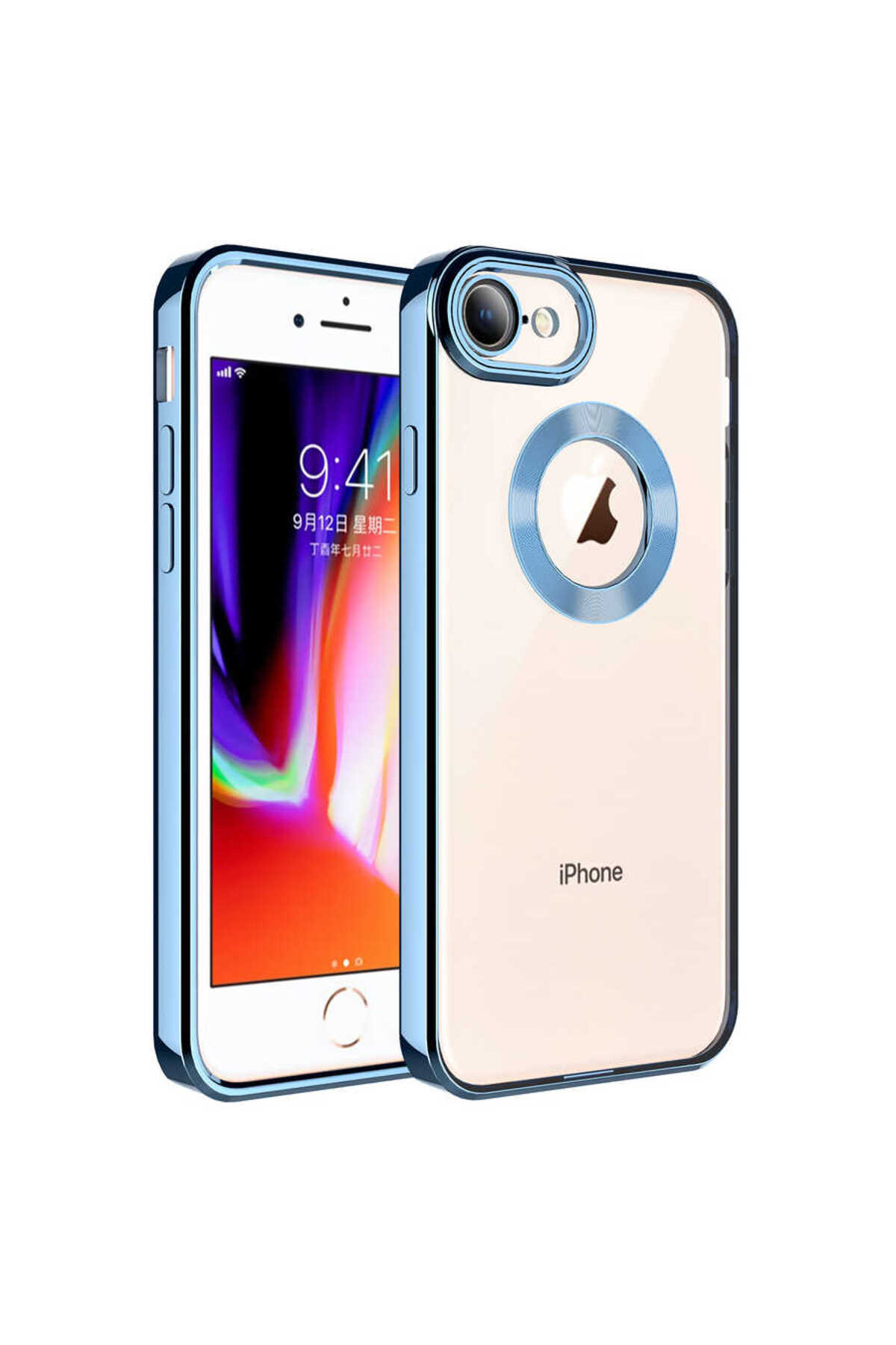 iPhone SE 2022 Kılıf Kamera Korumalı Logo Gösteren SHRP Omega Kapak - Sierra Mavi