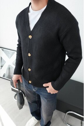 perasttesktil Erkek Önü Düğmeli Triko Hırka