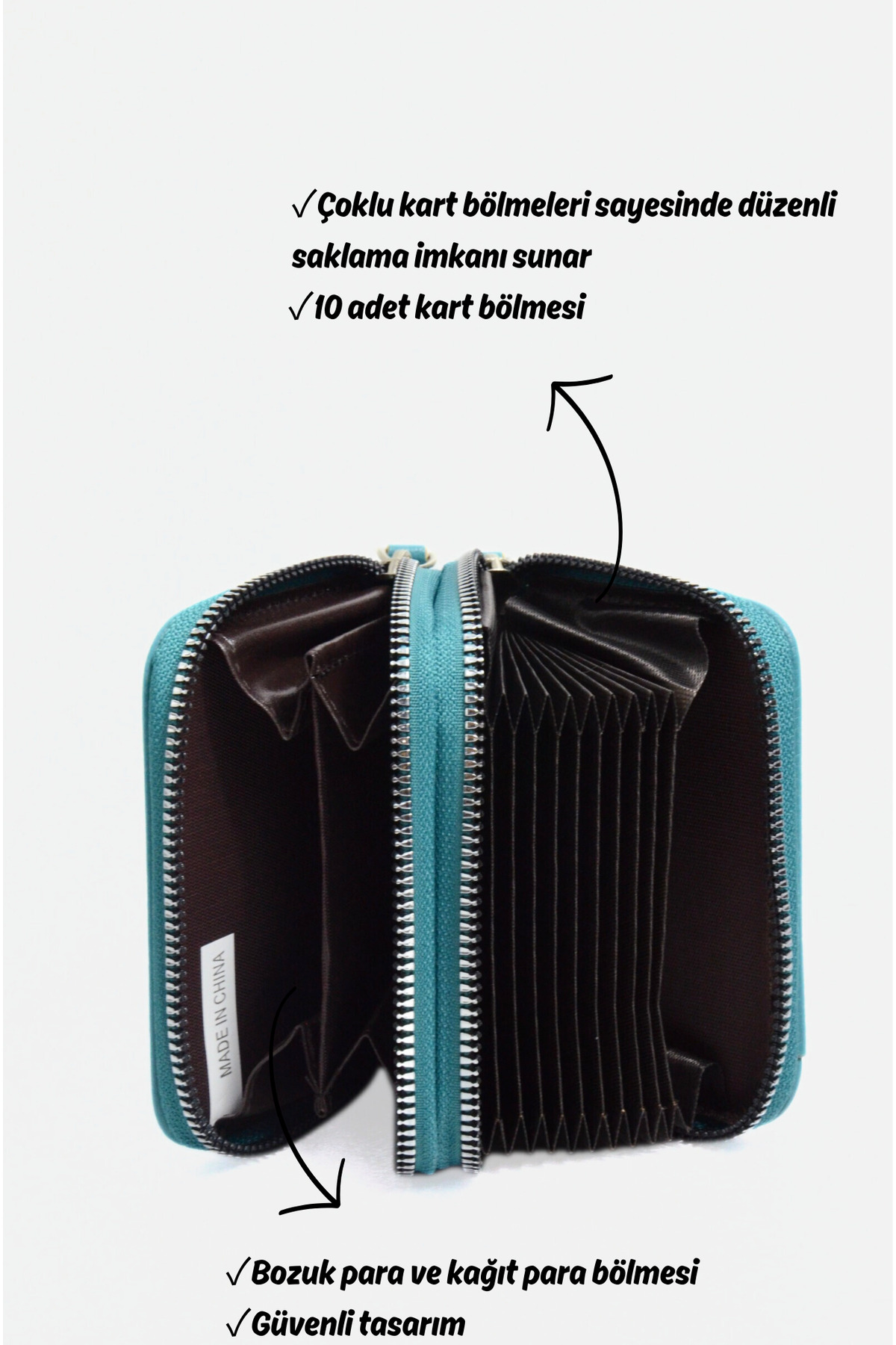 Mazel Design 4613 Çok Gözlü Kartlık Cüzdan, RFID Korumalı, Fermuarlı ve Bozuk Para Bölmeli görsel 4