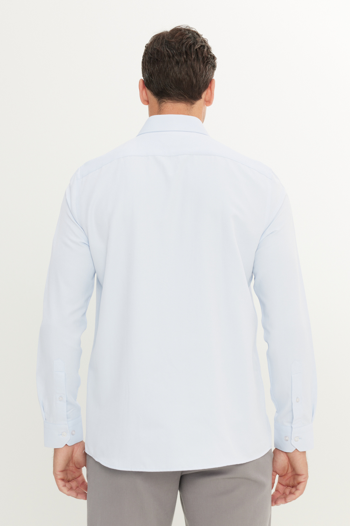 AC&Co / Altınyıldız Classics Erkek BEYAZ-MAVI Slim Fit Dar Kesim İtalyan Yaka Armürlü Pamuklu Basic Gömlek görsel 5
