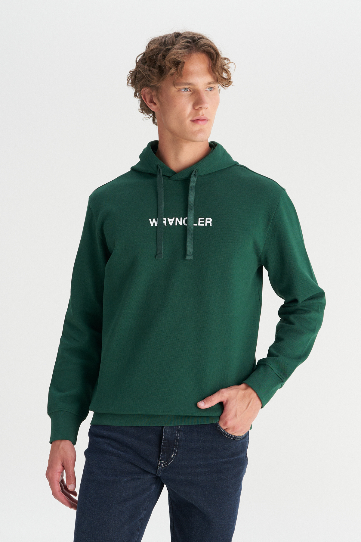 Pamuklu Regular Fit Normal Kesim Kapüşonlu Logo Detaylı Sweatshirt — سبز W2520122 — تصویر 3 از 5