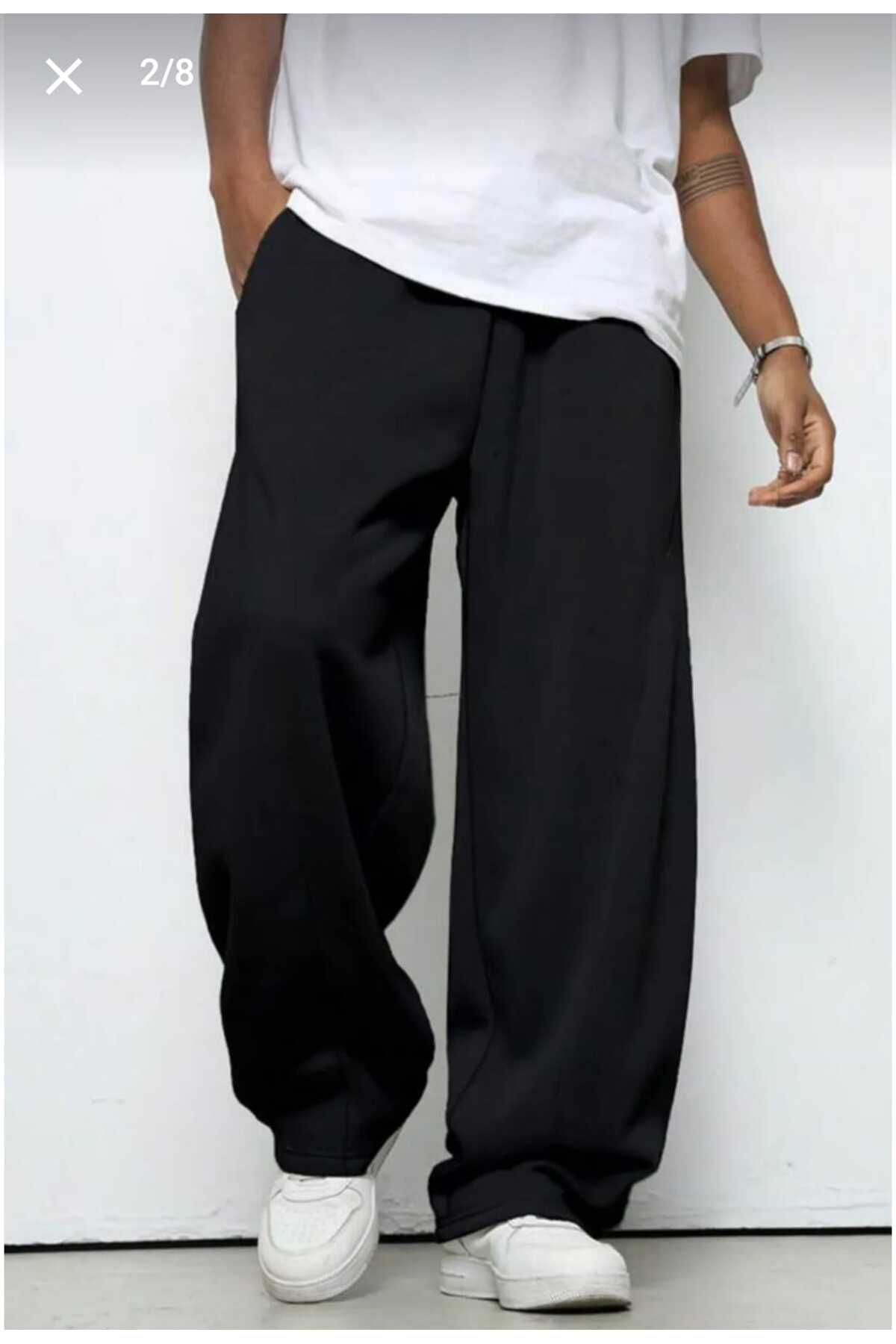 sionnes  Erkek Siyah EŞOFMAN ALTI Baggy Battal Büyük Beden Spor Giyim Kaliteli Bol Kesim Esnek Rahat Kumaş - Görsel 2