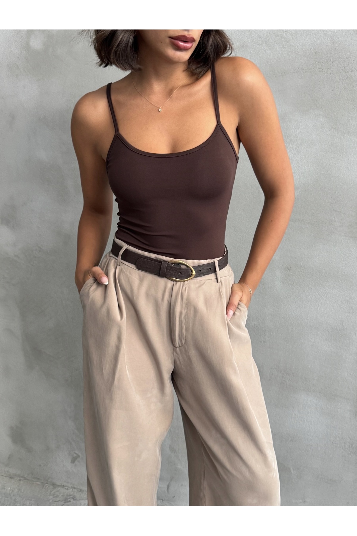 The Base  Kadın Kahve Scuba Atlet Boy İp Askılı Top - Görsel 3