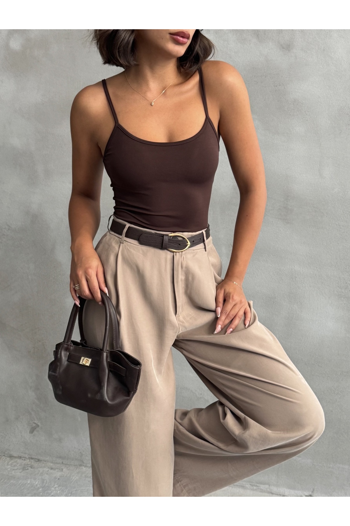 The Base  Kadın Kahve Scuba Atlet Boy İp Askılı Top - Görsel 4