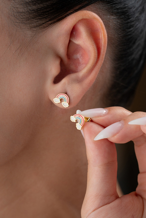 Silvano Jewelry 925 Ayar Gümüş Mineli Gökkuşağı Çivili Çocuk Küpe