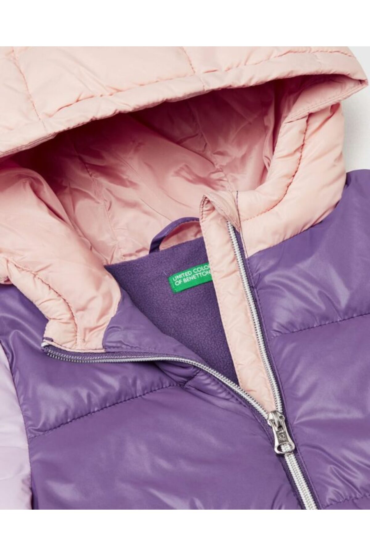 United Colors of Benetton Kız Bebek Mor Logo İşlemeli Kapüşonlu Mont fotoğrafı 3 (önizleme)