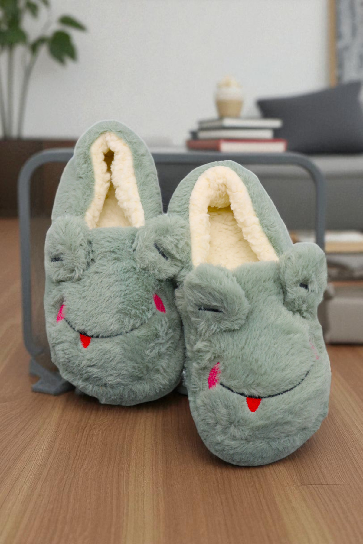 HFKY Unisex Kurbağa Model Panduf. Kaydırmaz Taban İçi Tüylü Panduf. görsel 8