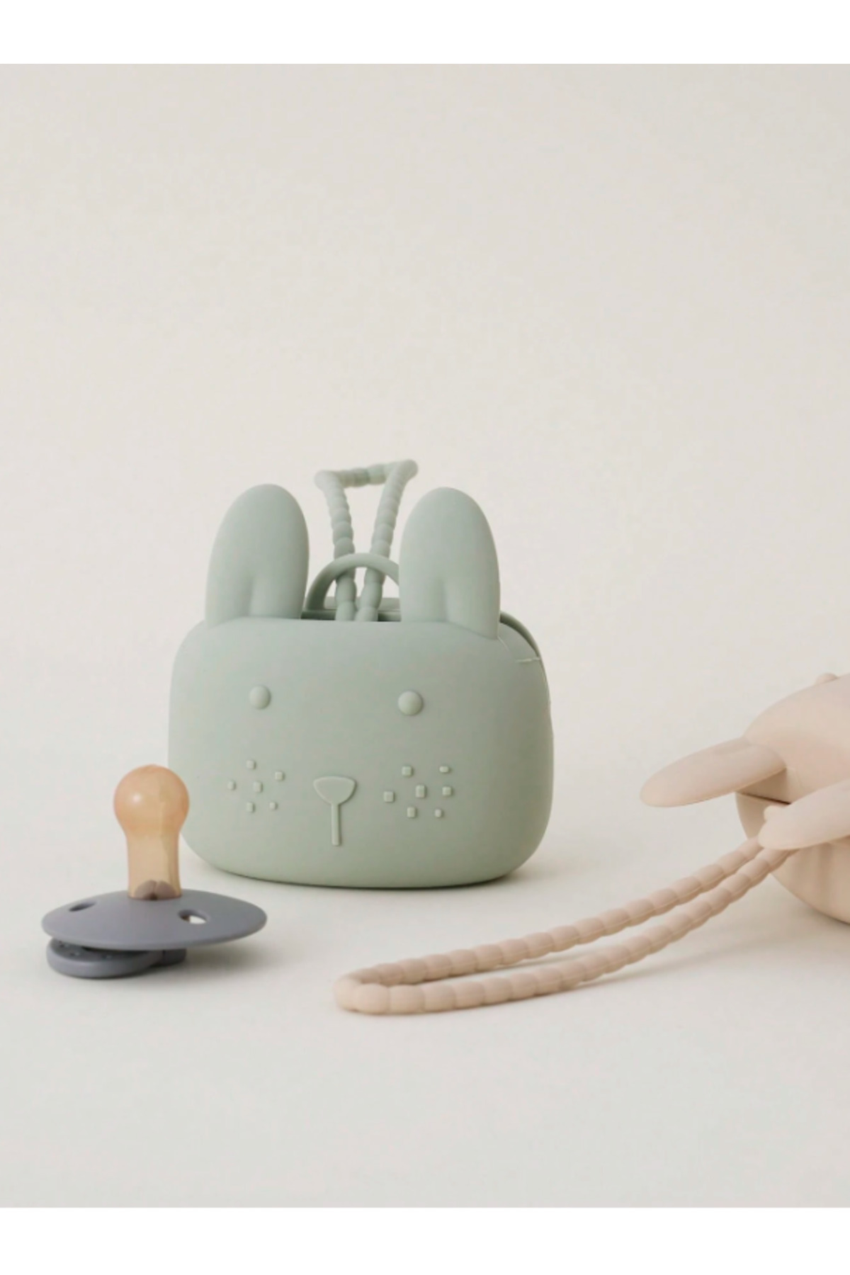 The Cloudish Shop Silikon Emzik Saklama Kutusu Emzik Tutucu Taşınabilir Askılı TAVŞAN Desenli YEŞİL