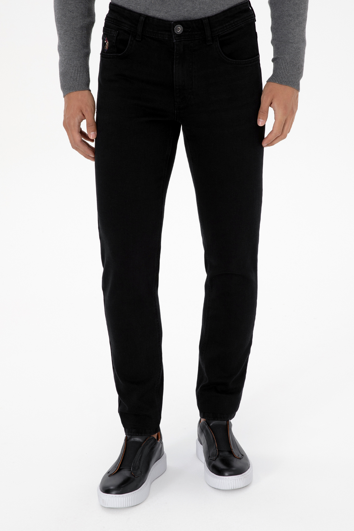 یو اس پولو شلوار جین مشکی اسلیم فیت مردانه از جنس پارچه بافته شده