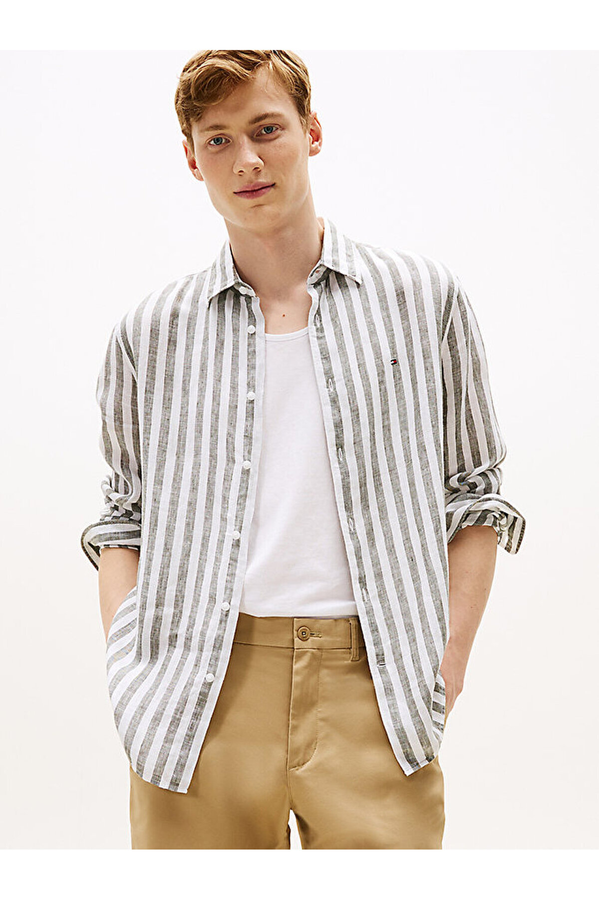 تامی هیلفیگر پیراهن راه راه مردانه از جنس کتان بنگال