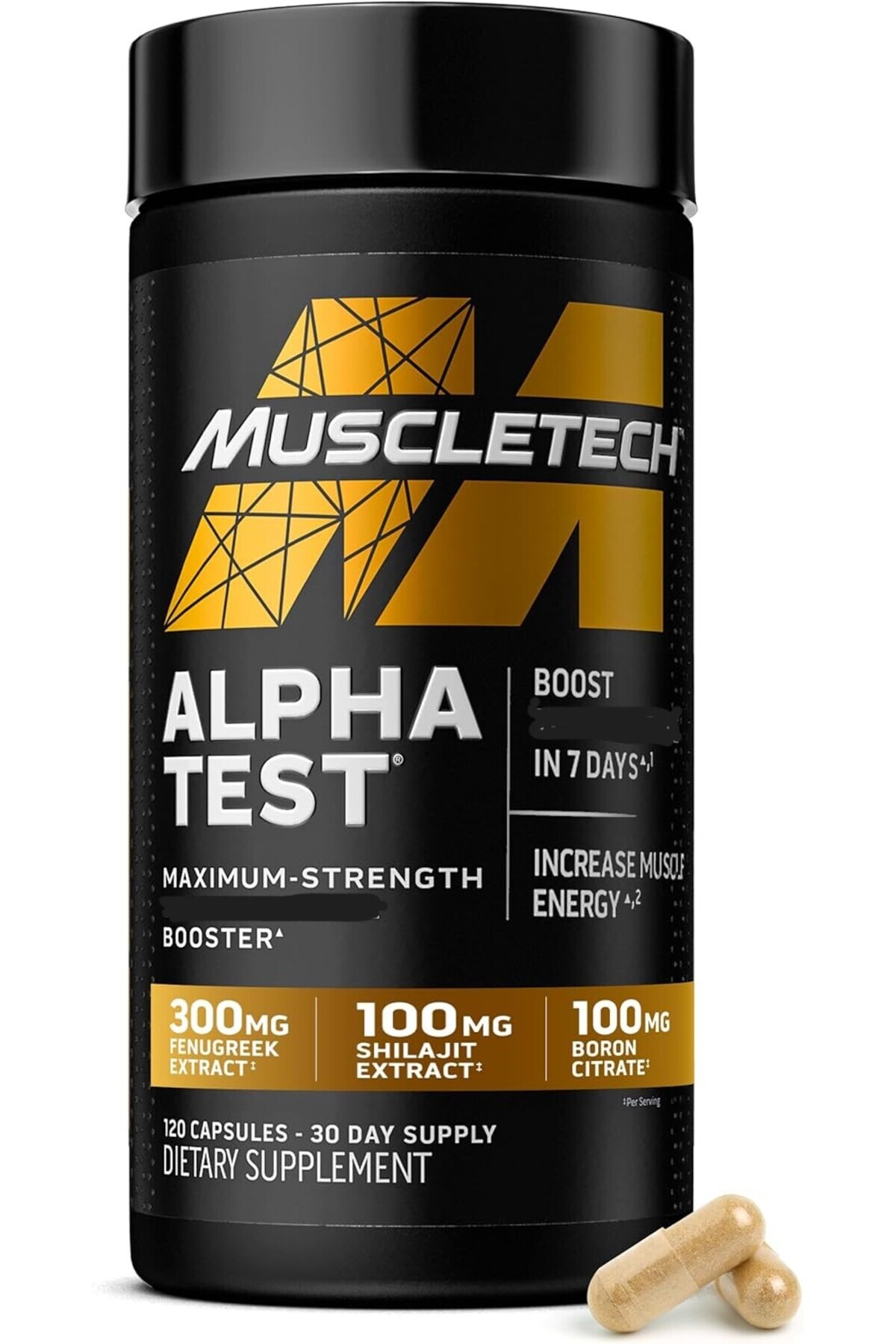 MUSCLETECH Alpha Test Test booster Tribulus , Fenugreek , Shilajit 120 Caps USA VERSİYON