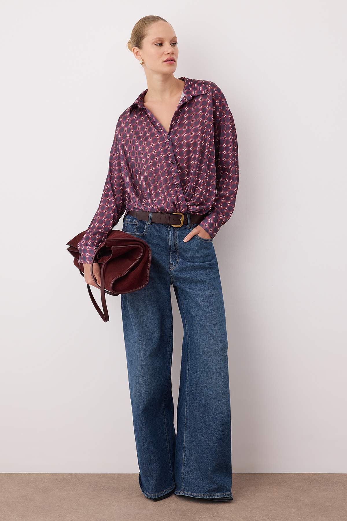 Trendyolmilla  Mor/Çok Renkli Düğüm Detaylı Transparan Dökümlü Gömlek TWOAW26GO00042 - Görsel 2