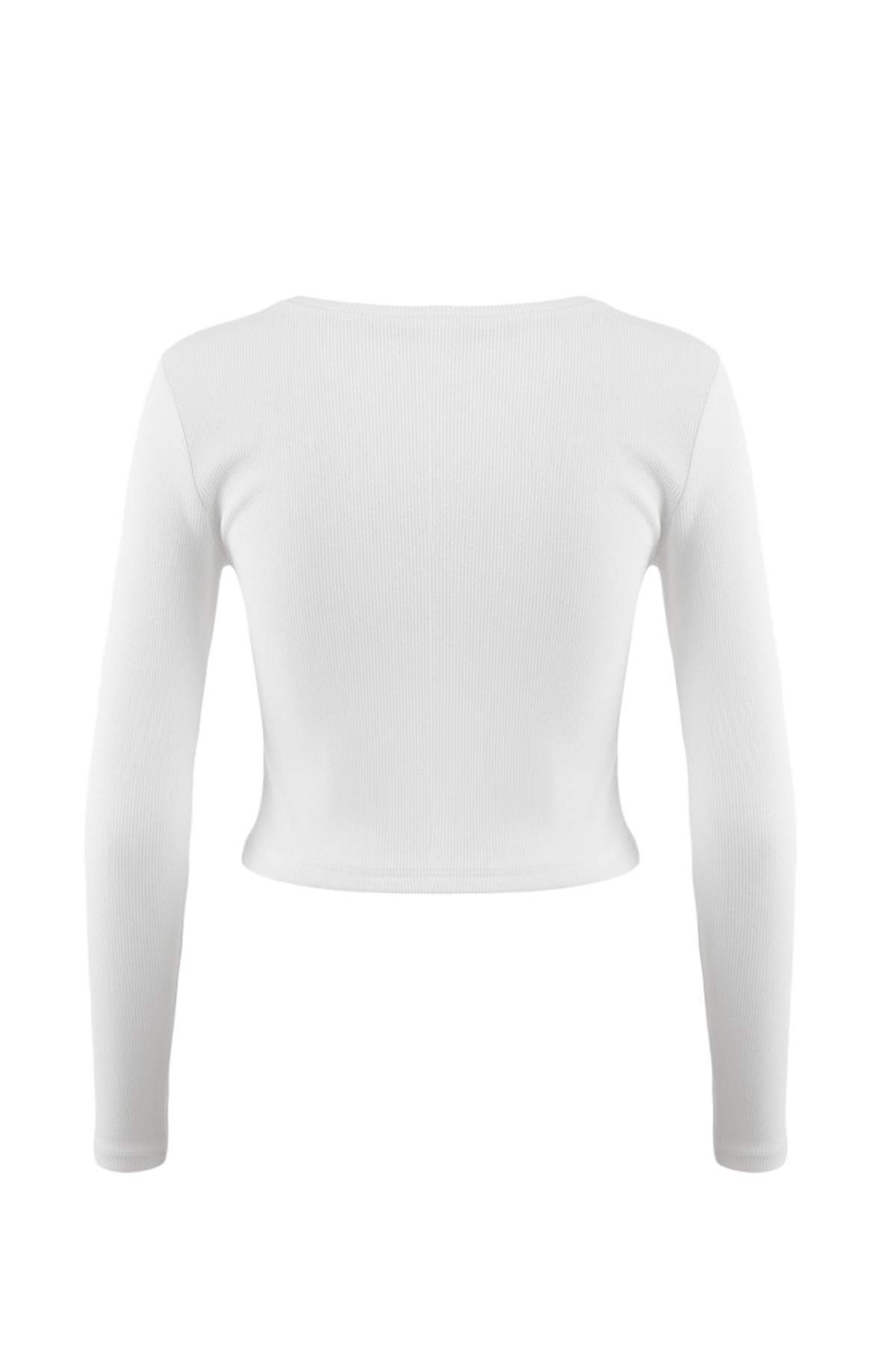 Trendyolmilla  Siyah-Beyaz 2'li Paket Fitted/Vücuda Oturan Bisiklet Yaka Crop Fitilli Esnek Örme Bluz TWOAW22BZ0331 - Görsel 24