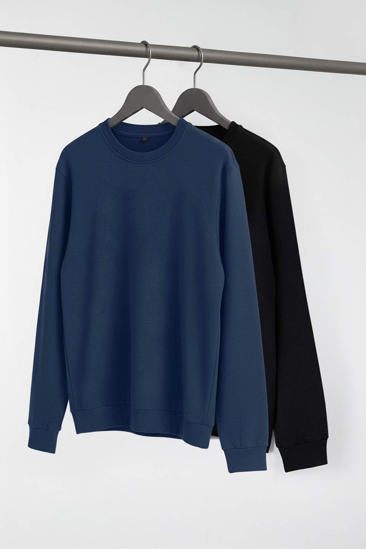 Trendyolmilla Man Siyah-Lacivert 2'li Paket Regular/Normal Kesim Basic Büyük Beden Sweatshirt TMNAW26AO00001