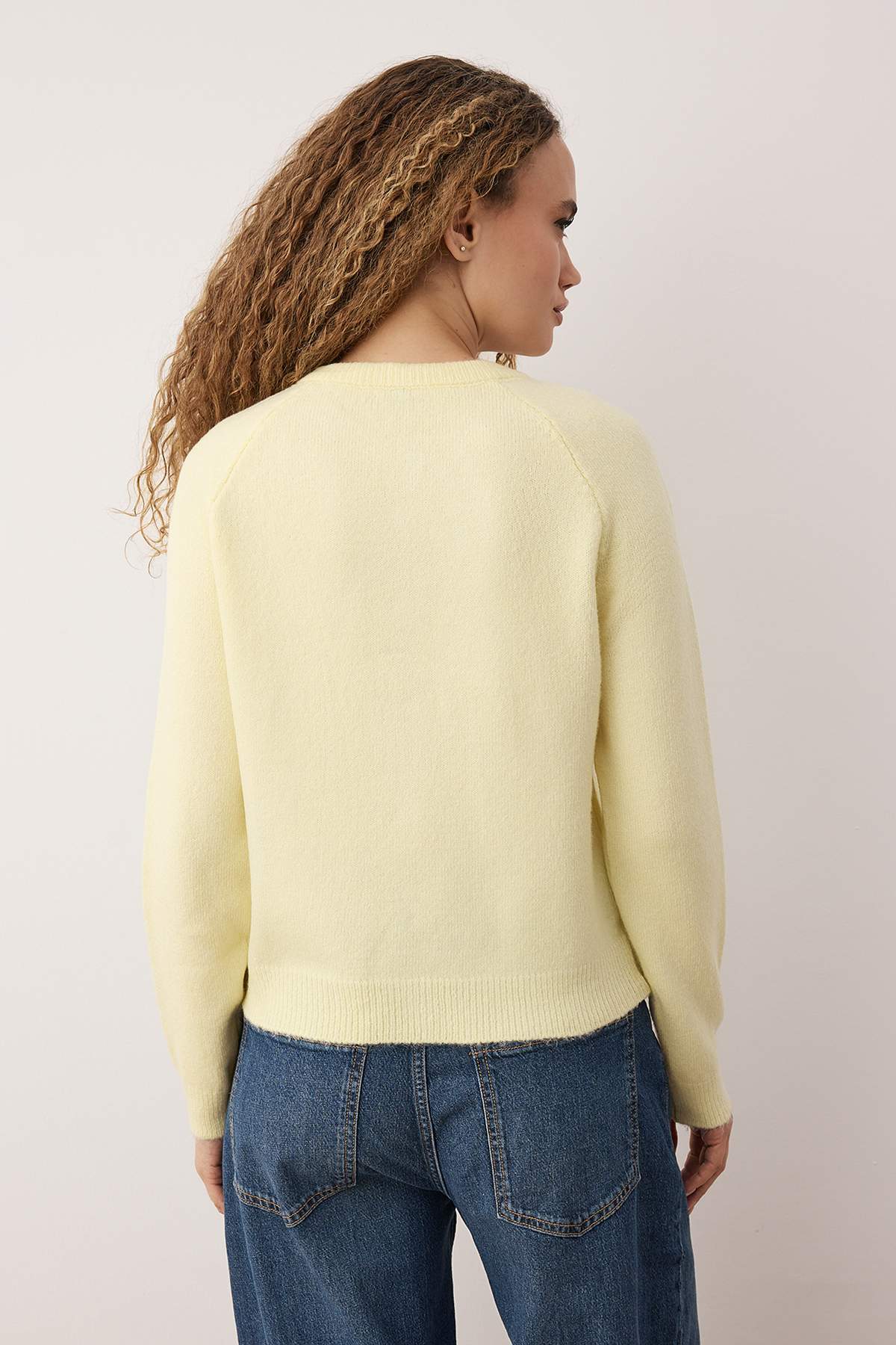 Trendyolmilla  Sarı Bisiklet Yaka Kiraz Aksesuar Detaylı Triko Hırka TWOAW26HI00141 - Görsel 4