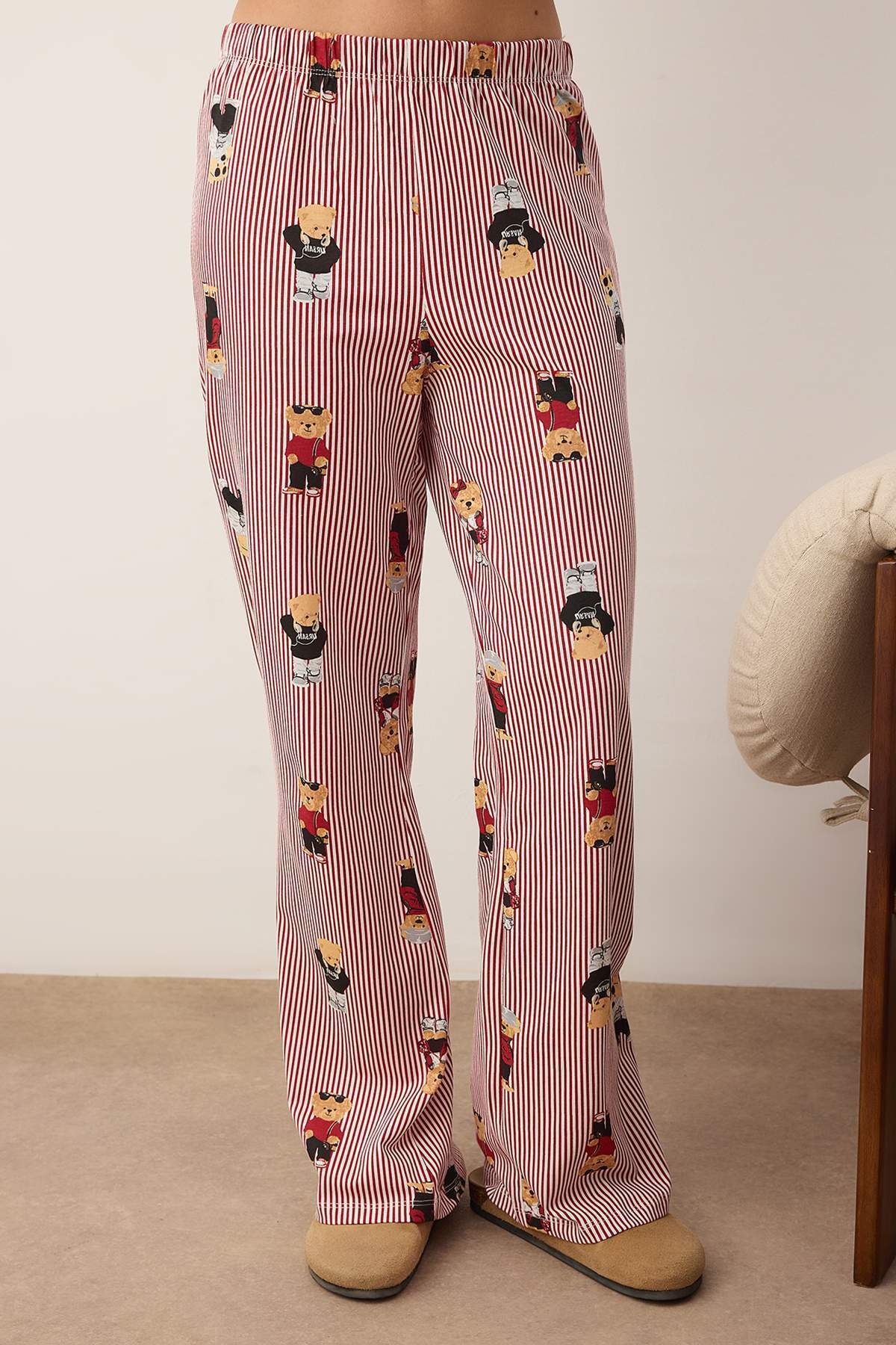 Trendyol Collection Multi-Colored 100% Cotton Teddy Bear and Stripe Pattern Shirt Collar Knitted Pajama Set Thmaw26Pt00171