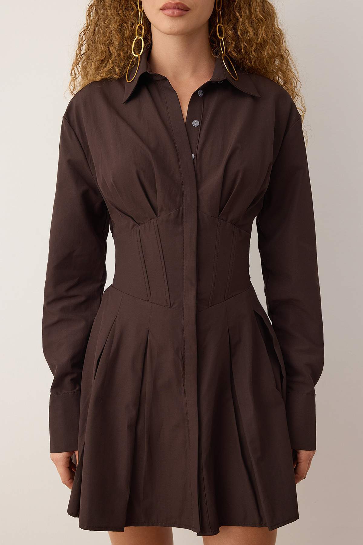 Trendyolmilla  Kahverengi Korse Detaylı Poplin Kısa Abiye Gece Mezuniyet Elbisesi TPRAW25EL00108 - Görsel 2