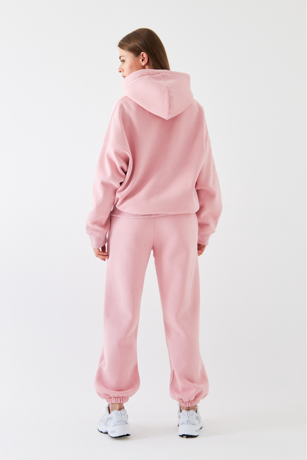 Oversize Unisex Eşofman Takımı Pembe – Basic, 3 İplik Şardonlu Polar; Kapüşonlu Üst, Lastikli Alt — صورتی PRA-13092179-844078 — تصویر 8 از 9