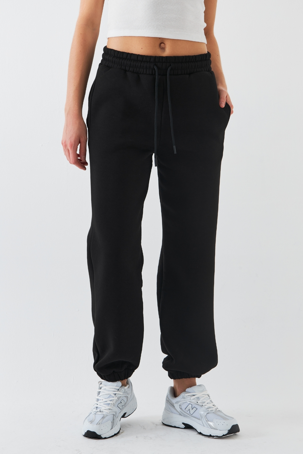 The Champ Clothing Oversize Unisex Eşofman Altı Siyah, 3 İplik Şardonlu, Paça-Bel Lastikli, Cepli, Modern Rahat Kesim görsel 5