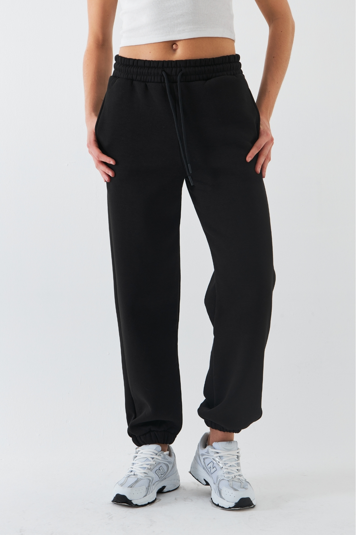 The Champ Clothing Oversize Unisex Eşofman Altı Siyah, 3 İplik Şardonlu, Paça-Bel Lastikli, Cepli, Modern Rahat Kesim görsel 6