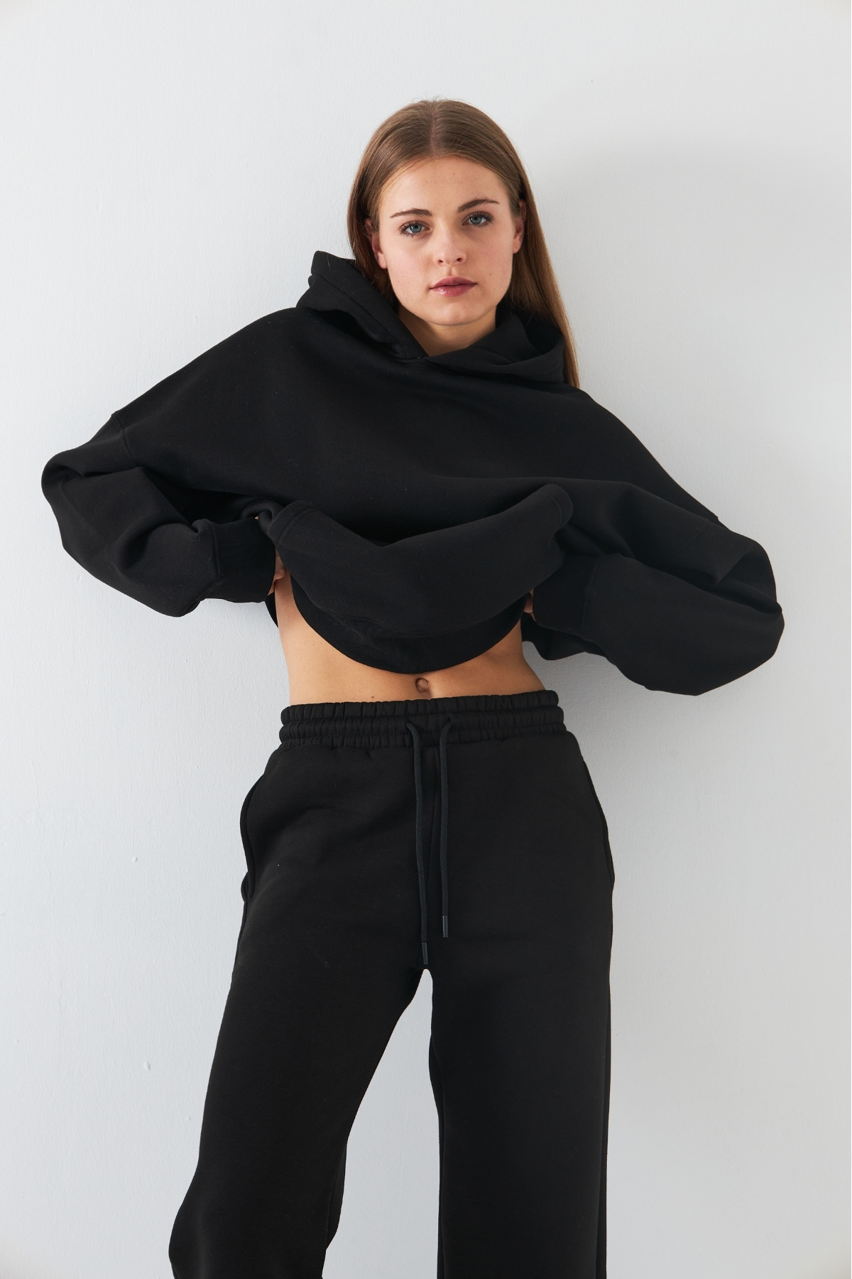The Champ Clothing Unisex Oversize Sweatshirt Hoodie Basic Siyah, Kapüşonlu, Kanguru Cep, 3 İplik Şardonlu görsel 2
