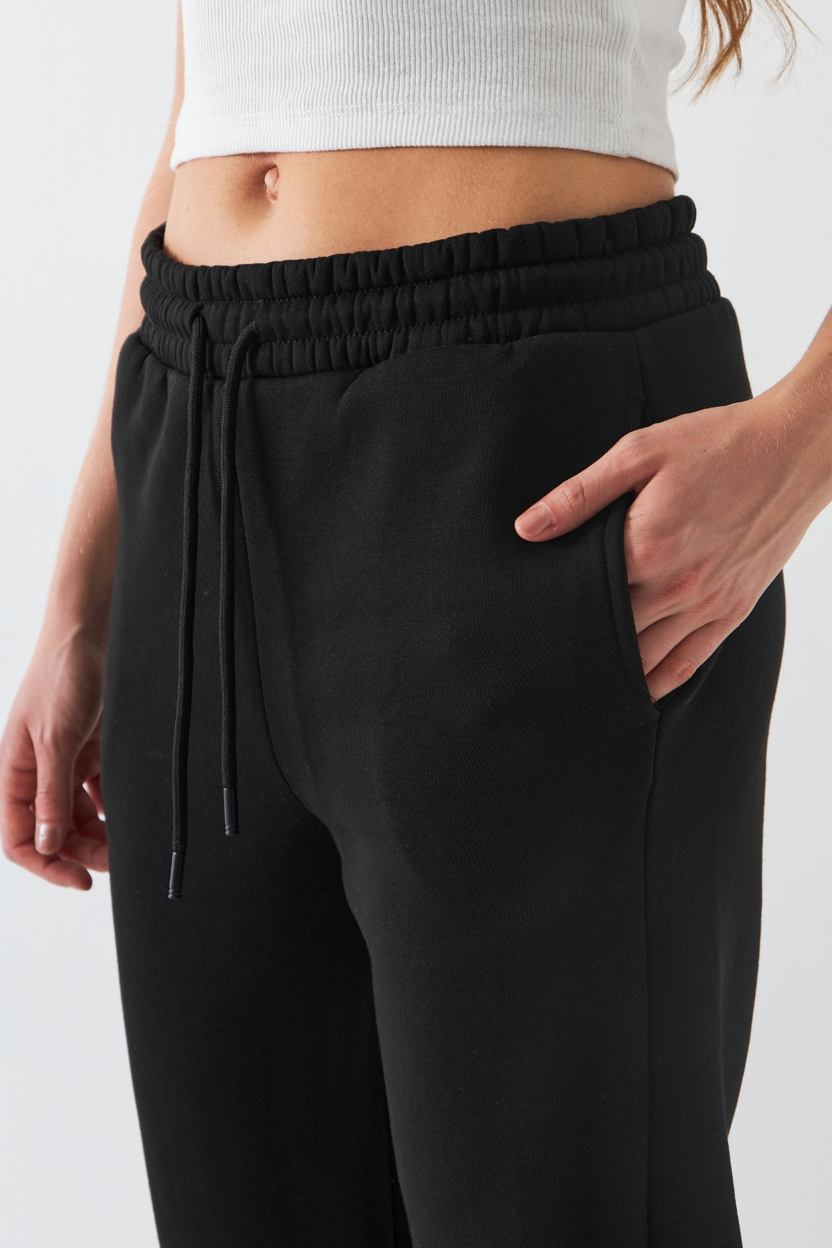 The Champ Clothing Oversize Unisex Eşofman Altı Siyah, 3 İplik Şardonlu, Paça-Bel Lastikli, Cepli, Modern Rahat Kesim görsel 2