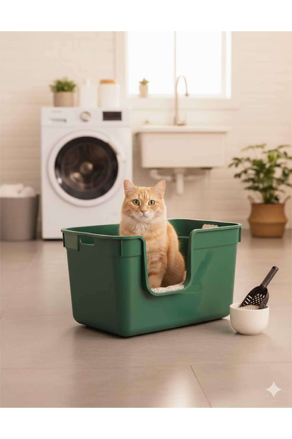 polivahome Tanos Dekoratif Büyük Yarı Kapalı Kedi Tuvaleti (Kürek Hediyeli)