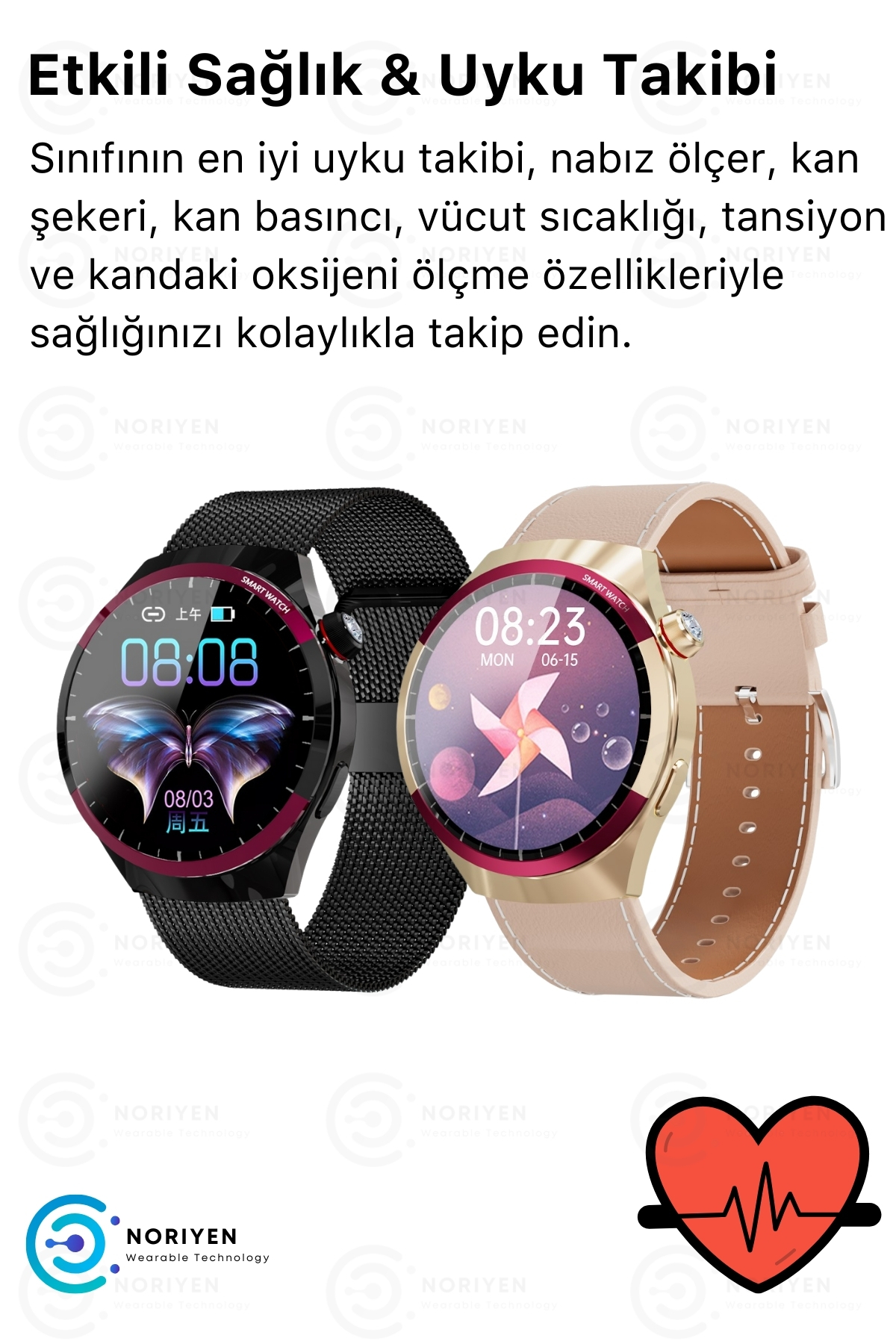 Kadınlara Özel SK6 Mini Premium Çelik Kasa ve Deri Kordonlar Türkçe Kolay Kullanım Kadın Akıllı Saat