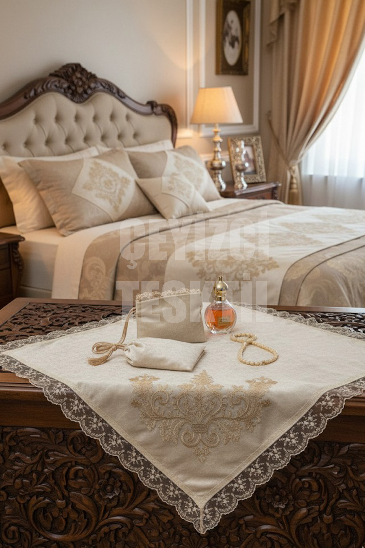Dowry Bundle, Satin Bundle Lace Engagement Bundle - Velvet Cappuccino Narrow Guipure
