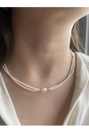 Anetta Jewelry İnci ikili sıra tasarım kadın boncuk kolye(kapama ve kilit çel...