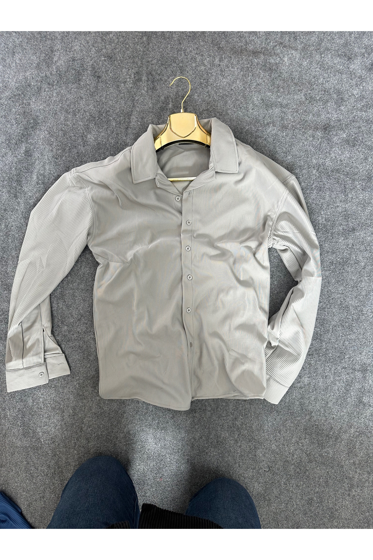 oneoff  Erkek Yazlık Dokulu ottoman grii Oversize Gömlek - Görsel 3