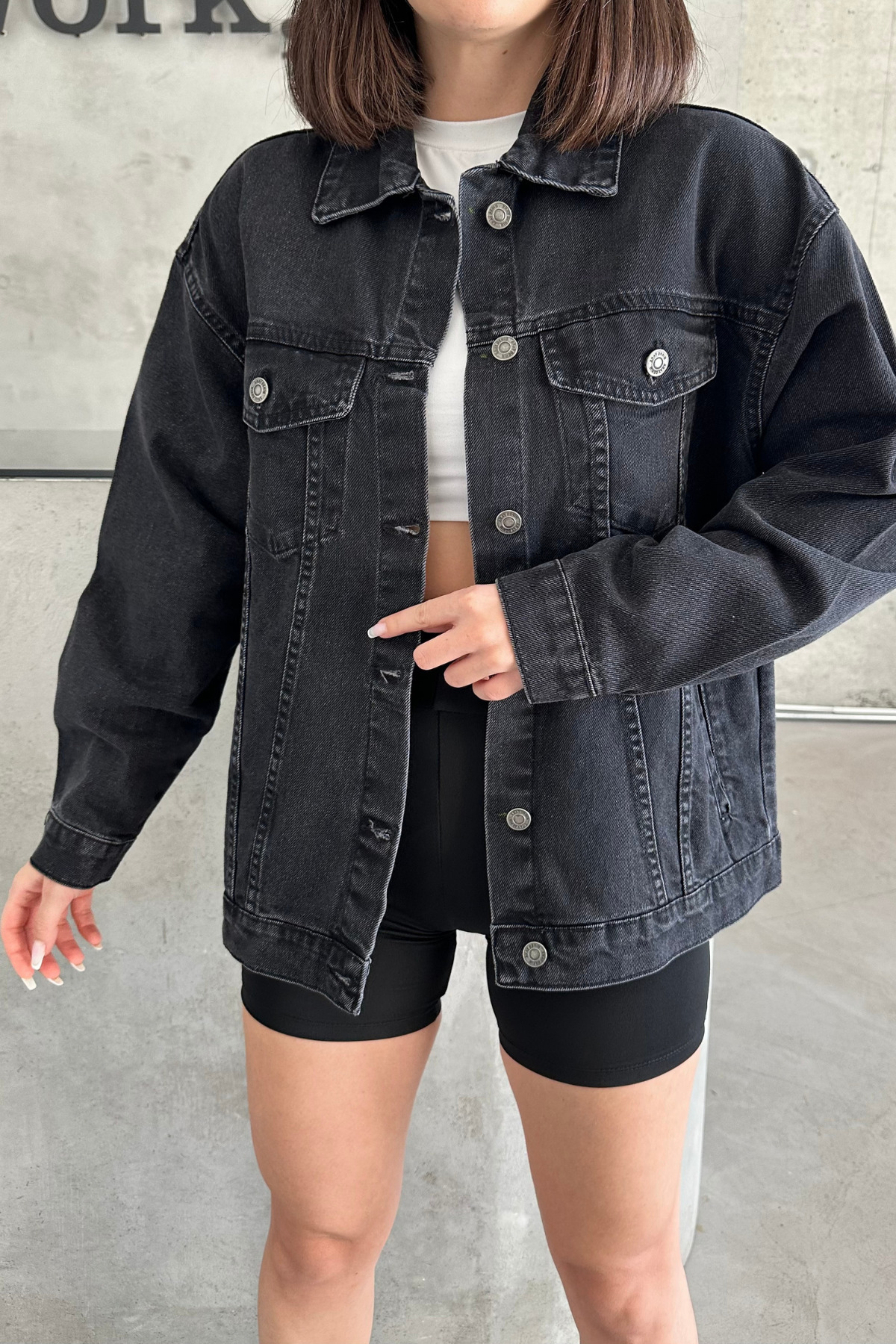 XRAY JEANS Kadın Jeans Uzun Düğmeli Oversize Siyah Kot Ceket görsel 4