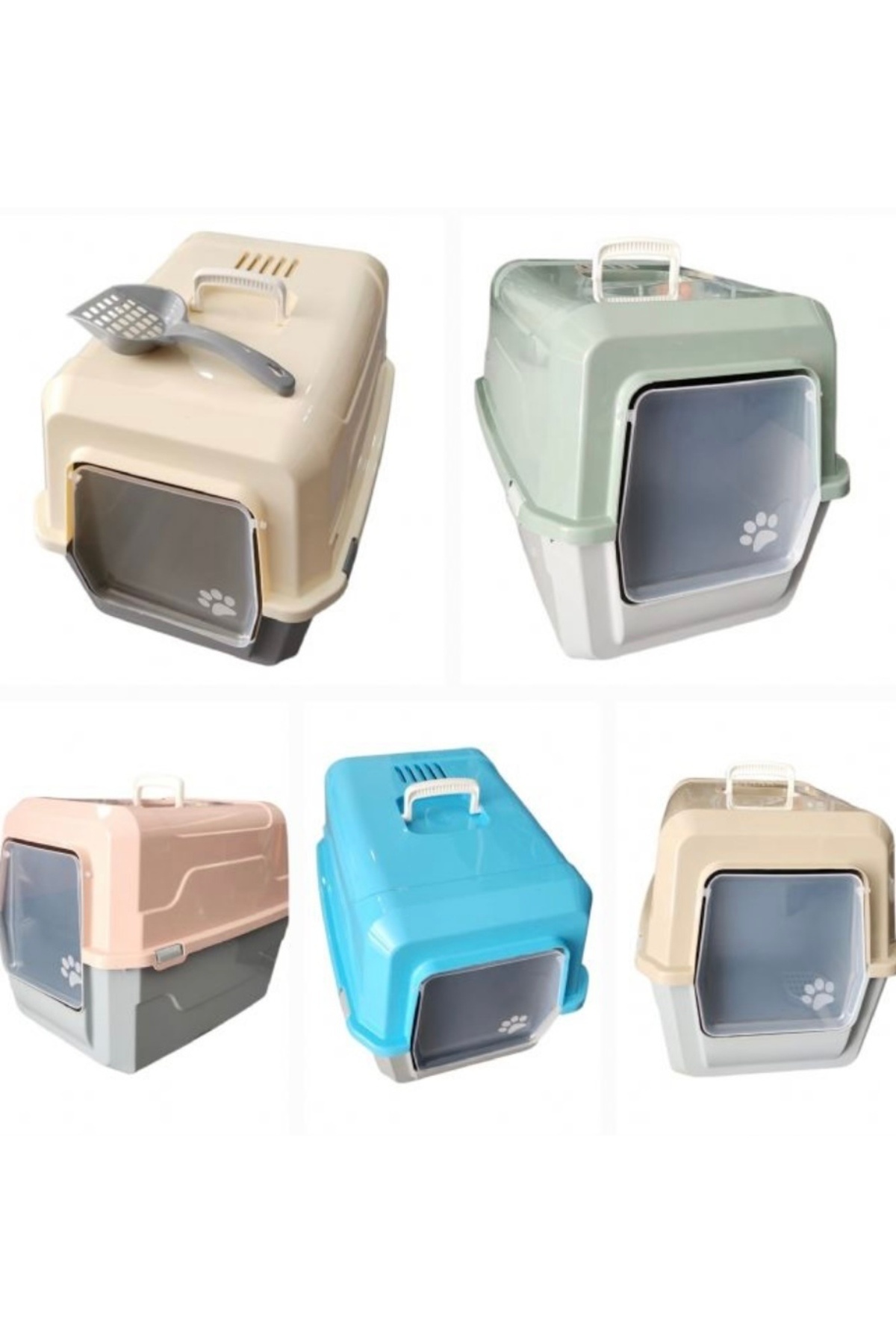 Jolly Üstü Açılır Ufak Lüx Kapalı Kedi Tuvalet Kürek Hediyeli Lila Su Yeşili Mavi Acık Kahve Renk