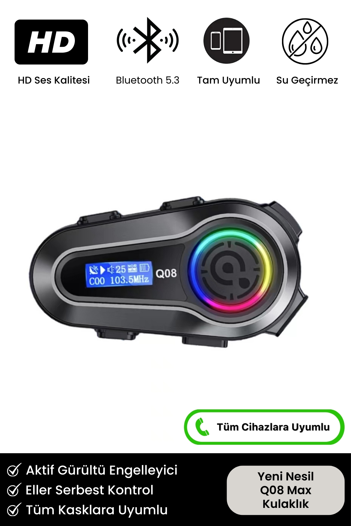 Yeni Nesil Motosiklet Kask Interkom Mikrofonlu Gürültü Engelleyici Q08 Max Bluetooth Kulaklık