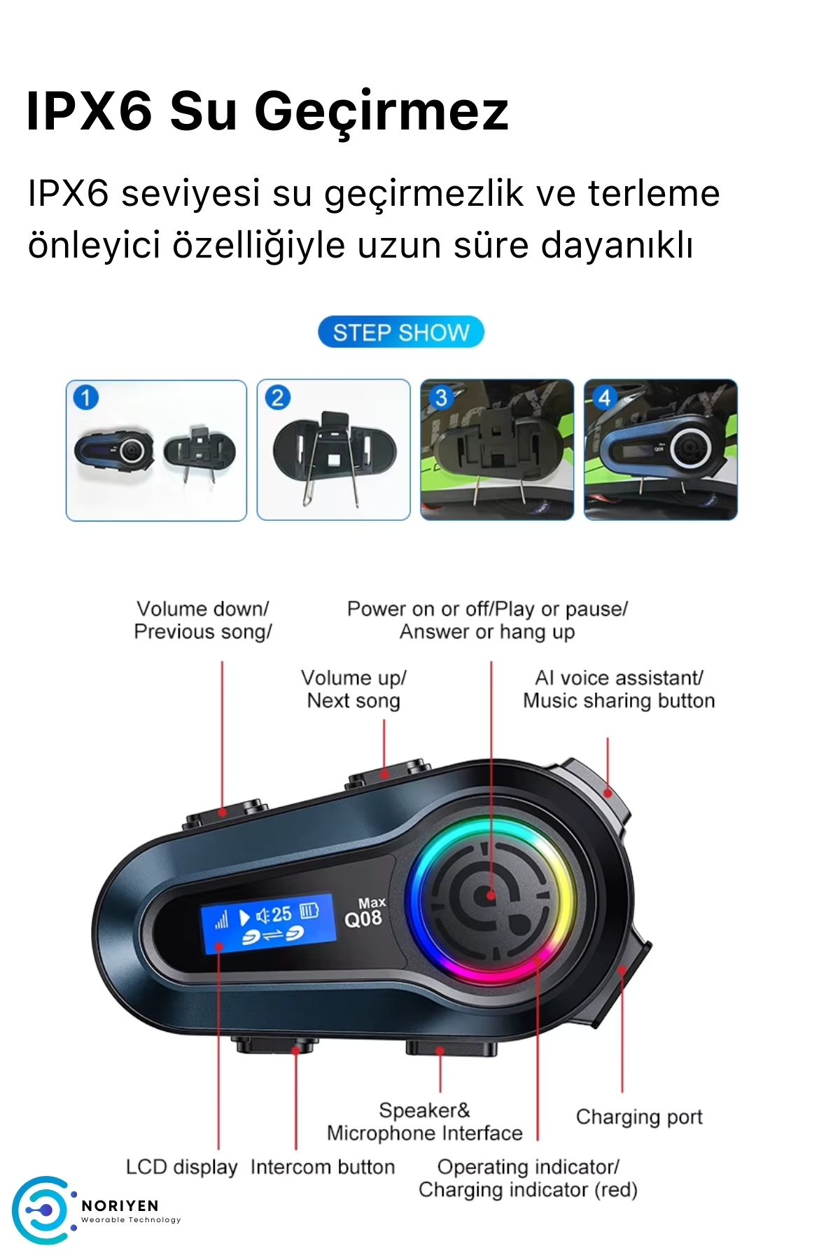 Yeni Nesil Motosiklet Kask Interkom Mikrofonlu Gürültü Engelleyici Q08 Max Bluetooth Kulaklık