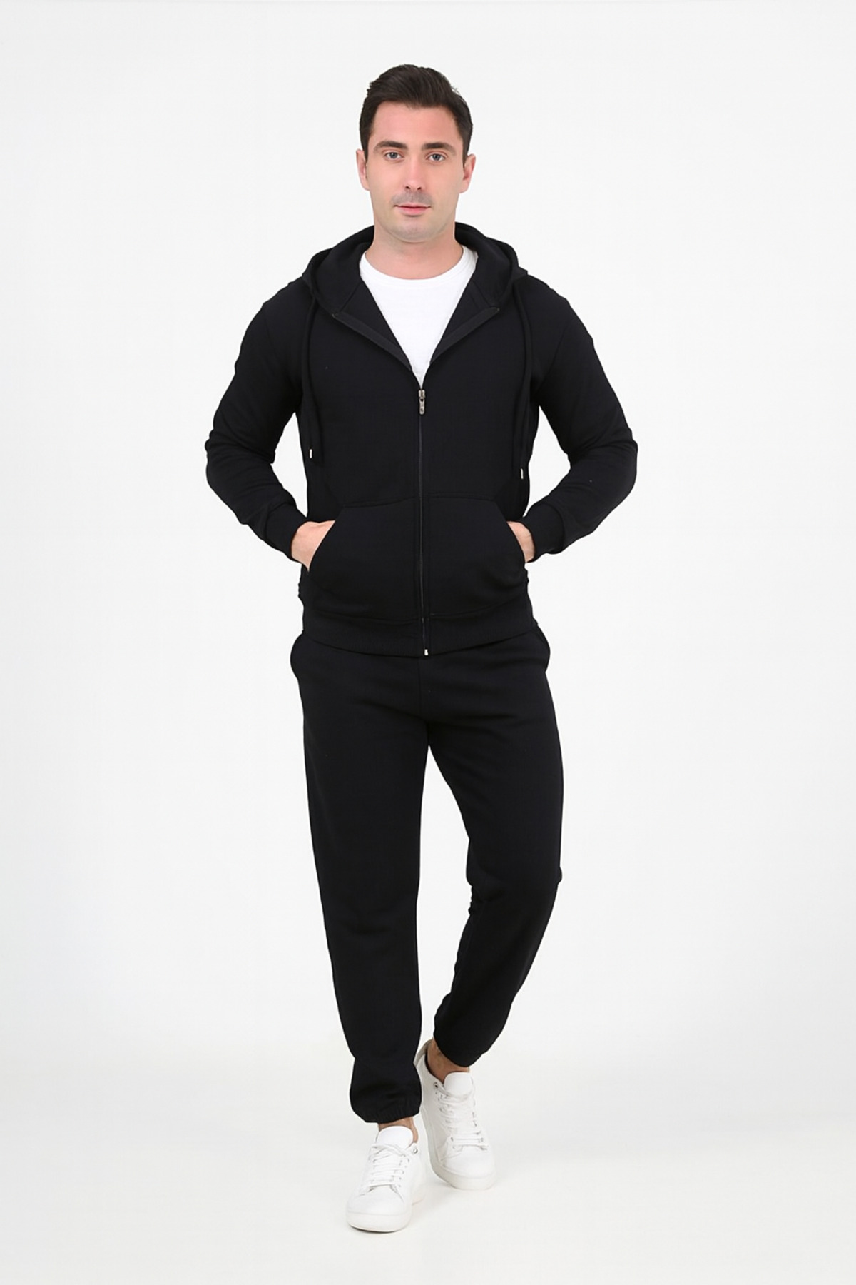 Siyah Unisex Kapüşonlu Fermuarlı Sweatshirt Alt Üst Eşofman Takımı — مشکی trend-fermuar-Eşofman — تصویر 2 از 4