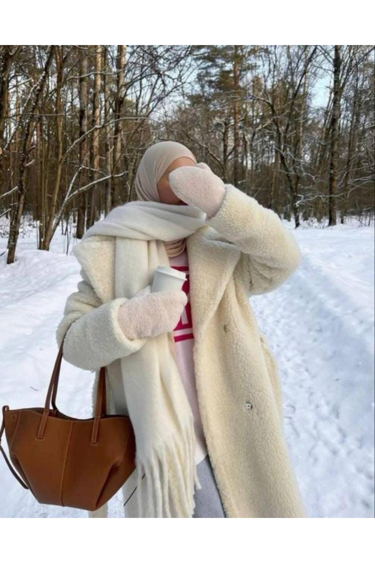 WearflawlessKışlık Soft Yumuşak Buklet Beyaz Atkı, Yılbaşı hediyesi, Kışlık Hediye görsel 3