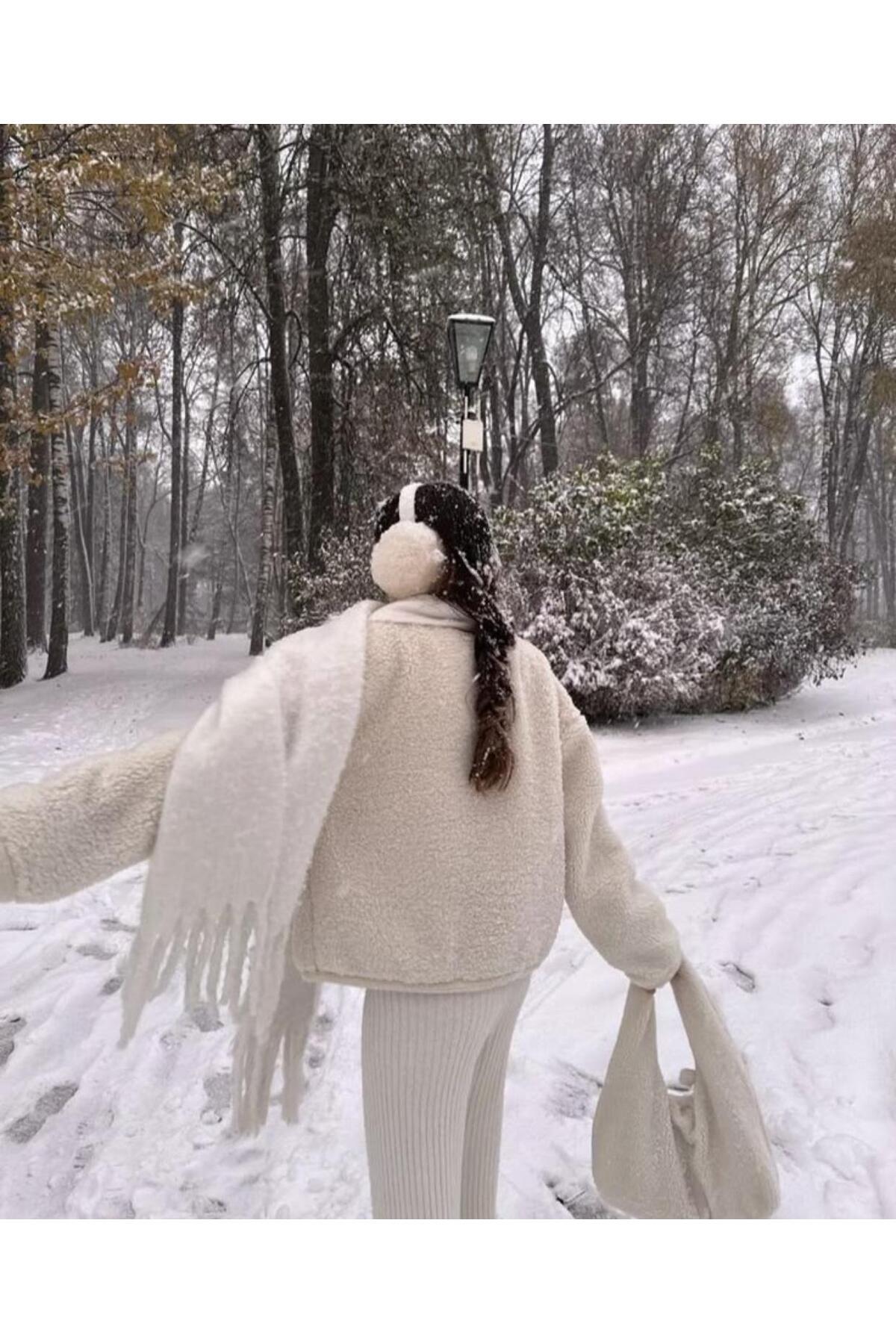 WearflawlessKışlık Soft Yumuşak Buklet Beyaz Atkı, Yılbaşı hediyesi, Kışlık Hediye görsel 2