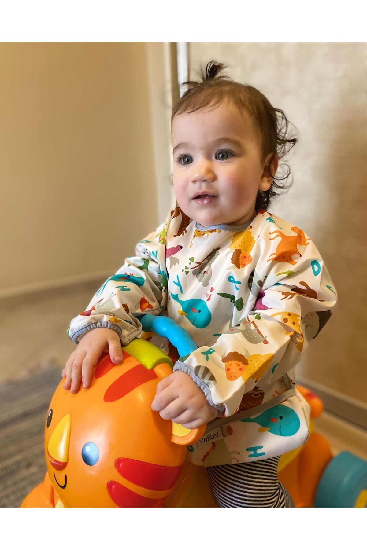 yorni 6-24ay, Zoo, Uzun Kollu, Sıvı Geçirmez, Makinede Yıkanabilir, Cepli, Cırtlı Bebek Mama Önlüğü fotoğrafı 3 (önizleme)