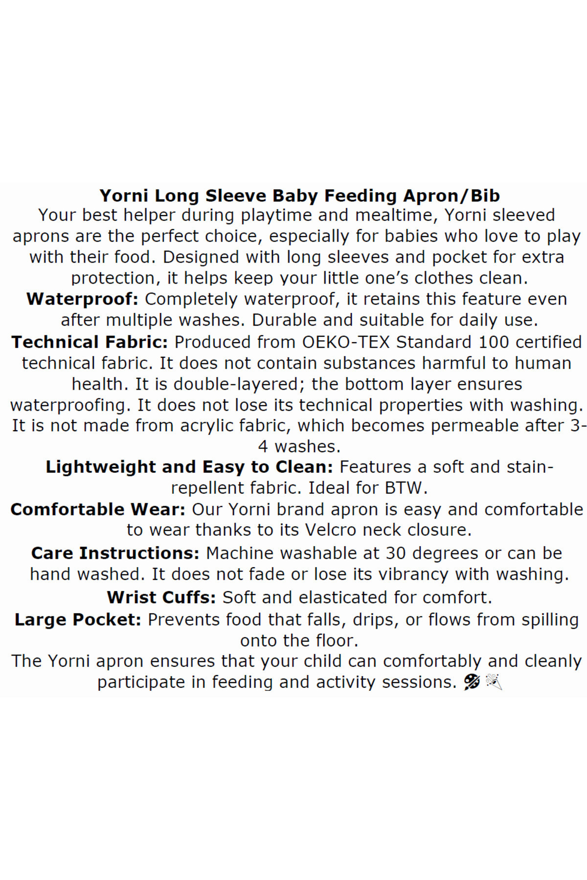 yorni 6-24ay, Zoo, Uzun Kollu, Sıvı Geçirmez, Makinede Yıkanabilir, Cepli, Cırtlı Bebek Mama Önlüğü fotoğrafı 6 (önizleme)