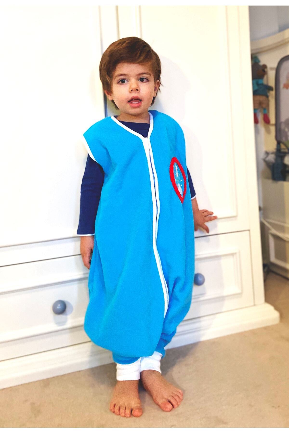 yorni Ayaklı Mavi Kolsuz Mikro Polar Bebek Çocuk Uyku Tulumu fotoğrafı 2 (önizleme)