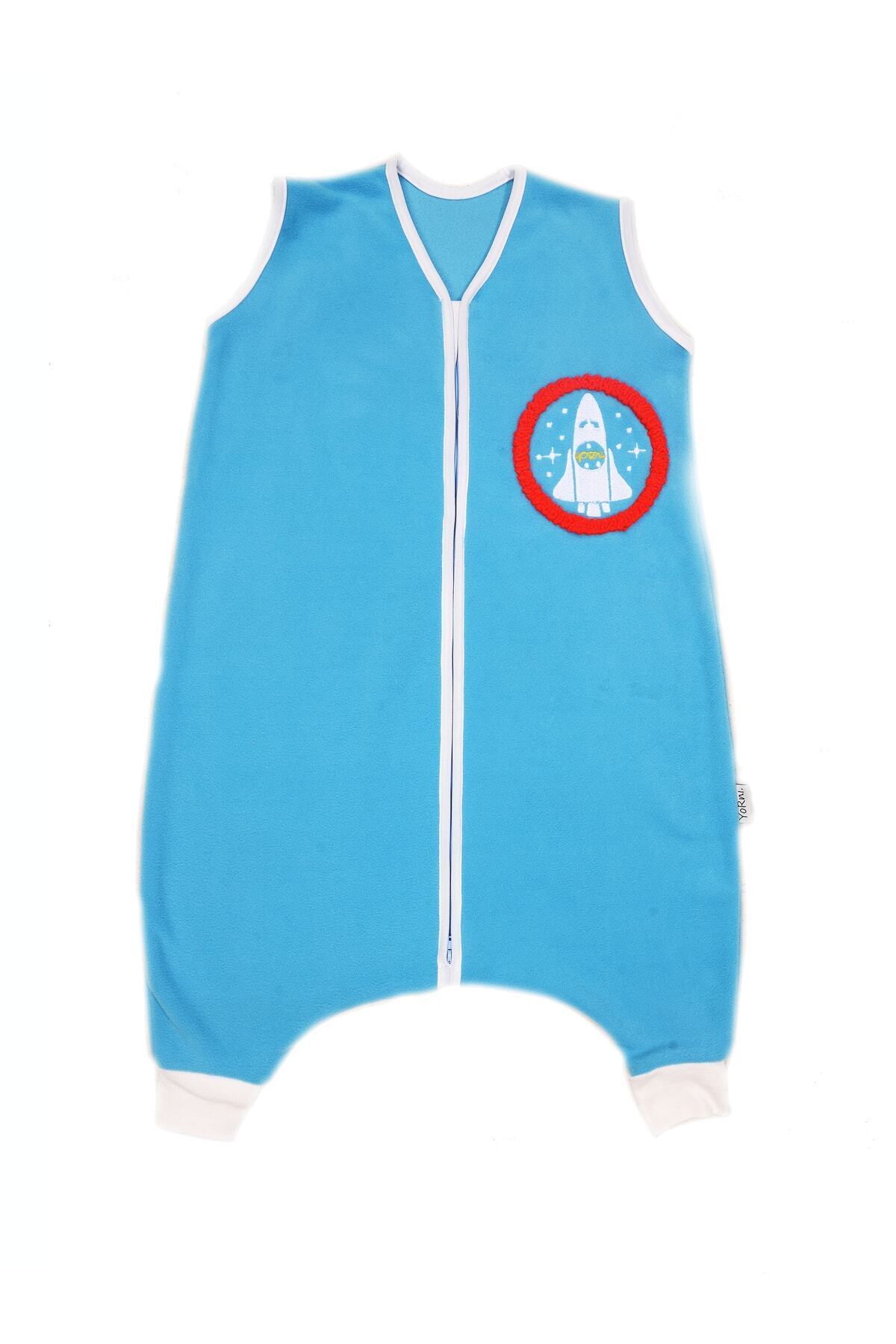 yorni Ayaklı Mavi Kolsuz Mikro Polar Bebek Çocuk Uyku Tulumu fotoğrafı 4 (önizleme)