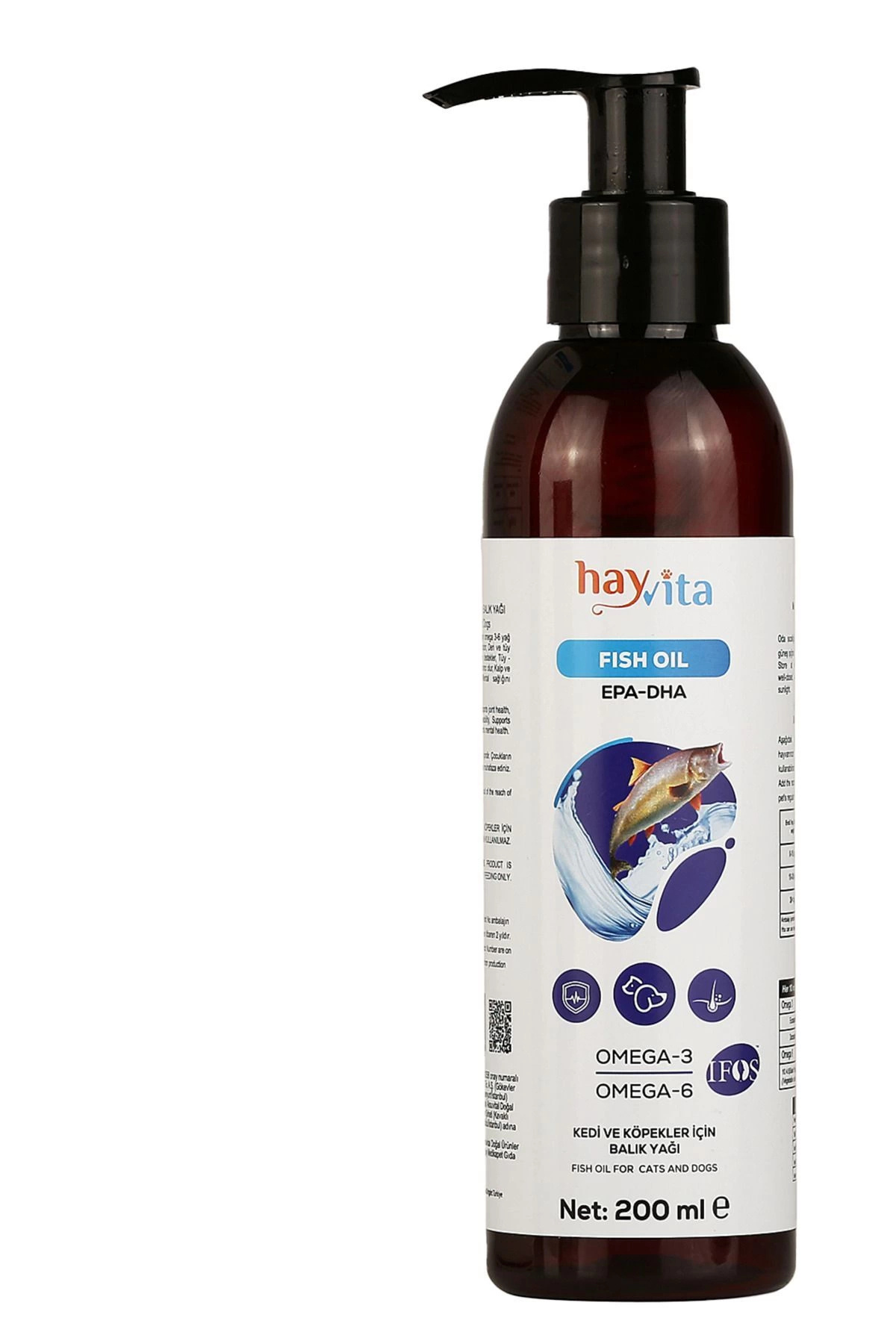 Hayvita Fish Oil Epa - Dha 200ml - Kedi Ve Köpekler Için Balık Yağı, Omega-3, Omega-6