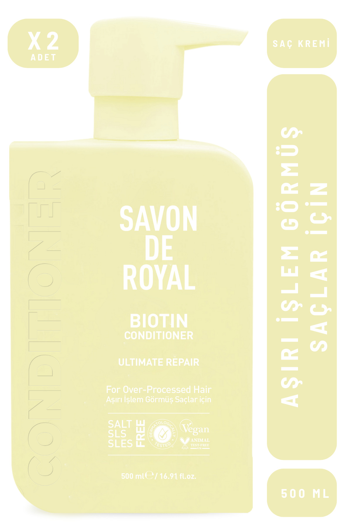 Savon De Royal Biyotin İçeren Aşırı İşlem Görmüş Saçlar İçin Onarım Etkili Saç Kremi 500 ml 2 adet — 9019619600022