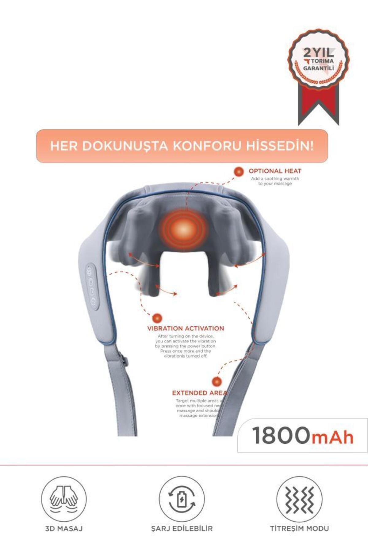 Torima VNB-01 Gri İnsan Eli Hissi Veren Şarjlı Masaj Cihazı Boyun Sırt Ve Bacak Masaj Cihazı