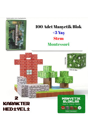 Manyetik Bloklar Module World 100 Parça3D Yapı Blokları Seti – Minecraft Tema...